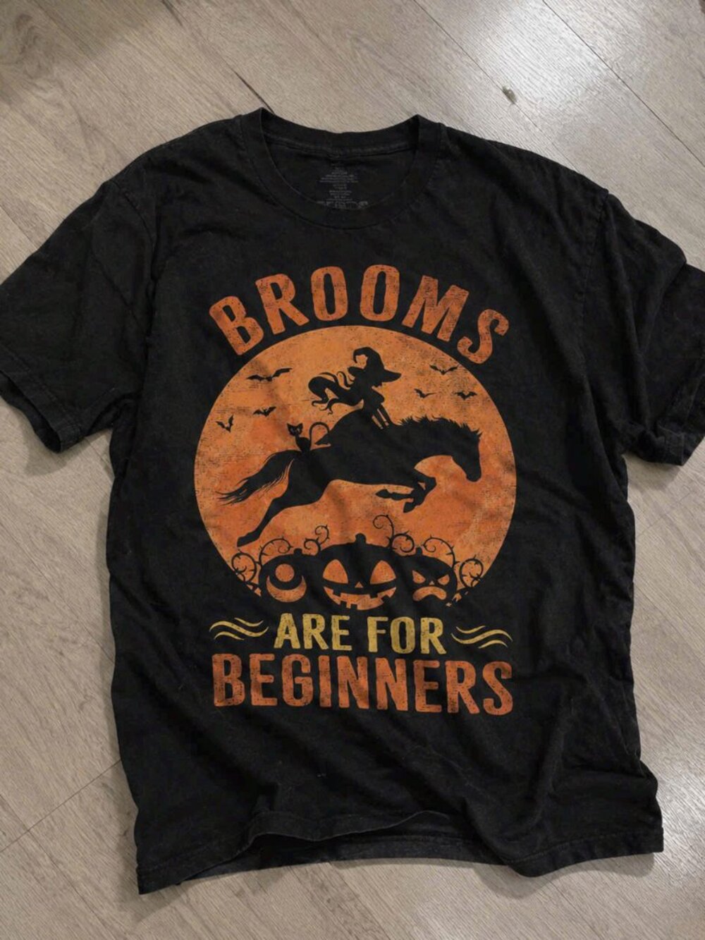 Brooms Are For Beginners "Witch Halloween Black Graphic Tee